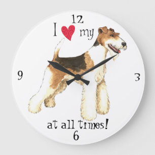 I Love my Wire Fox Terrier Large Clock