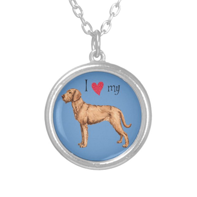 I Love my Wirehaired Vizsla Silver Plated Necklace (Front)