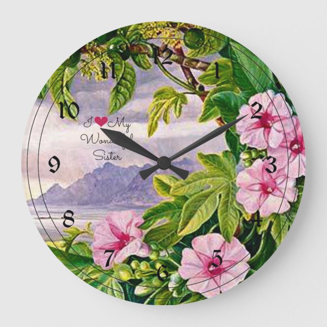 I Love My Wonderful Sister - Tropical Landscape Large Clock (Front)