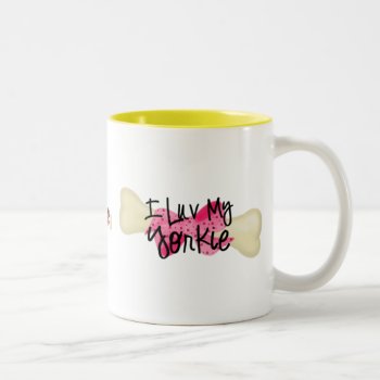 I Love My Yorkie Bone W/pink Bow Coffee Mugs by dogbreedgiftshop at Zazzle