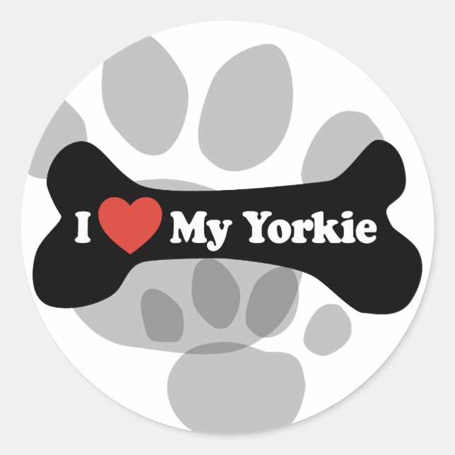 I Love My Yorkie - Dog Bone Classic Round Sticker (Front)