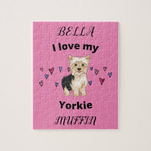 I love my Yorkie puzzle with child  dog names Jigsaw Puzzle