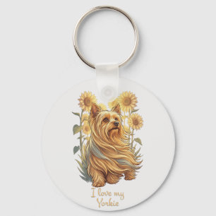 I Love My Yorkie – Vintage Sunflower Dog Lover Keychain