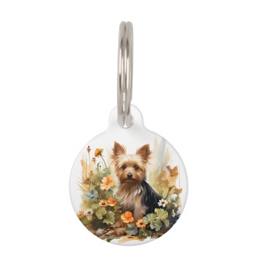 I Love My Yorkshire Terrier Floral Dog Portrait Pet ID Tag