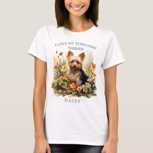 I Love My Yorkshire Terrier Floral Dog Portrait T_Shirt