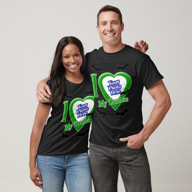 I Love My Zombie With Your Photo With Bats T-Shirt (Unisex)