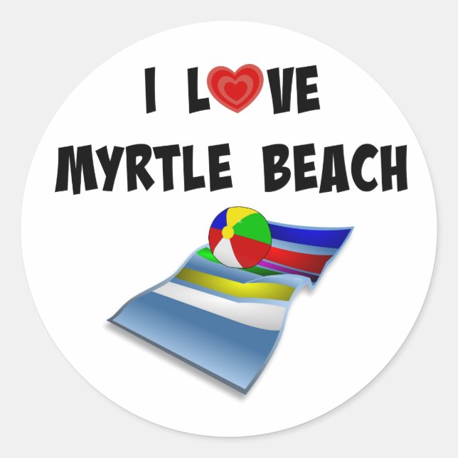 I Love Myrtle Beach Classic Round Sticker (Front)