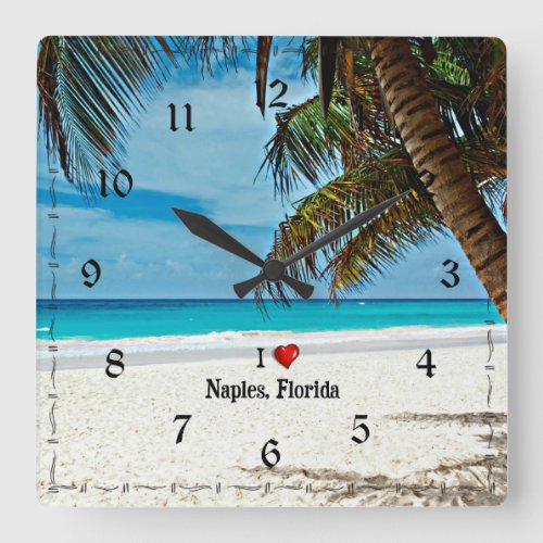 I Love Naples Florida black artsy frame Square Wall Clock