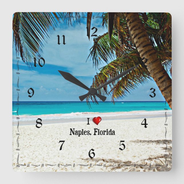 I Love Naples, Florida (black artsy frame) Square Wall Clock (Front)