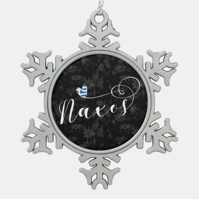 I Love Naxos, Greek Flag Snowflake Pewter Christmas Ornament (Front)