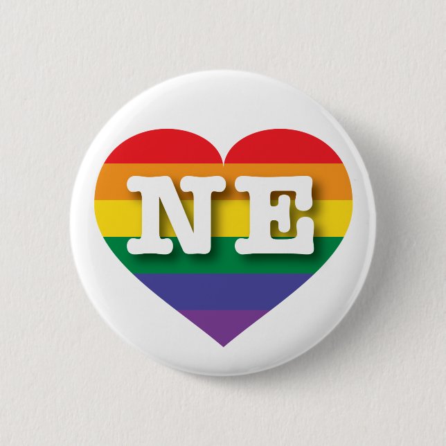 I Love Nebraska Rainbow Heart  Button (Front)