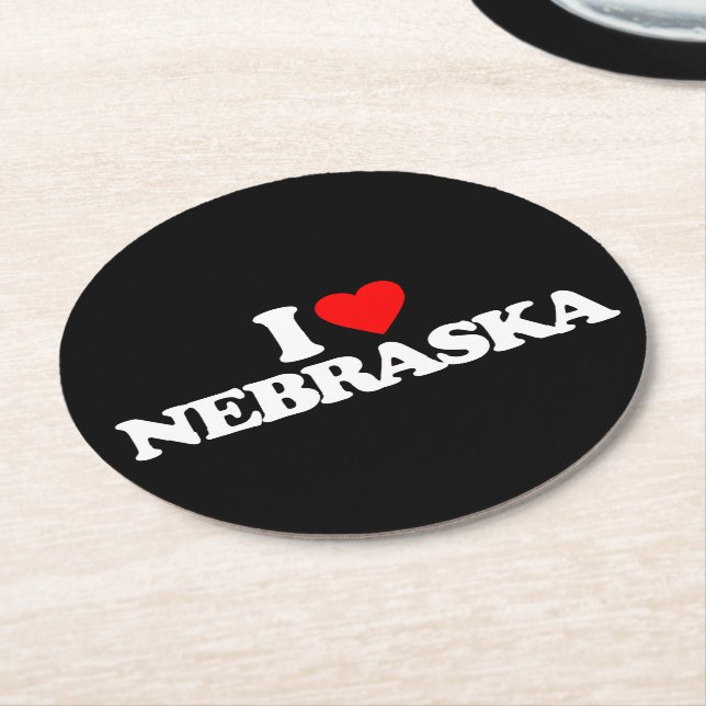 I LOVE NEBRASKA ROUND PAPER COASTER (Angled)