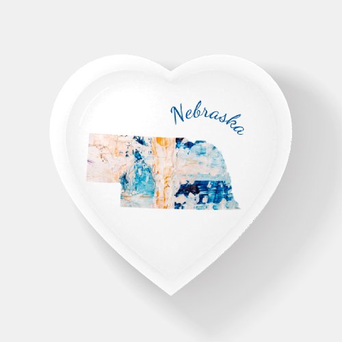 I Love Nebraska State Outline Abstract Heart Paperweight