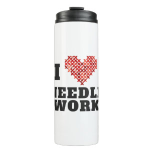 I Love Needlework Cross Stitch Heart Thermal Tumbler