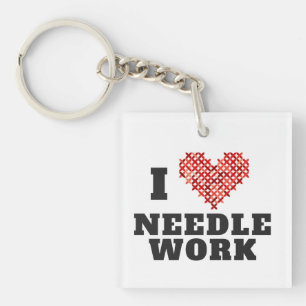 I Love Needlework Cross Stitch Keychain