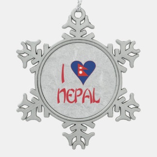 I Love Nepal Snowflake Pewter Christmas Ornament