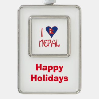I Love (Nepalese Heart Flag) Nepal Silver Plated Framed Ornament