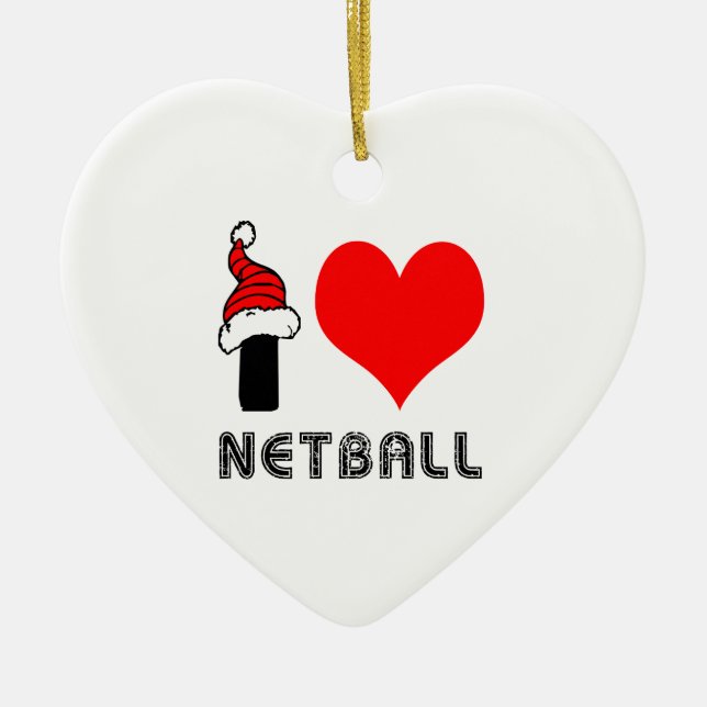 I Love Netball Design Ceramic Ornament (Front)