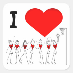 I Love Netball Positions Stick Figures Square Sticker