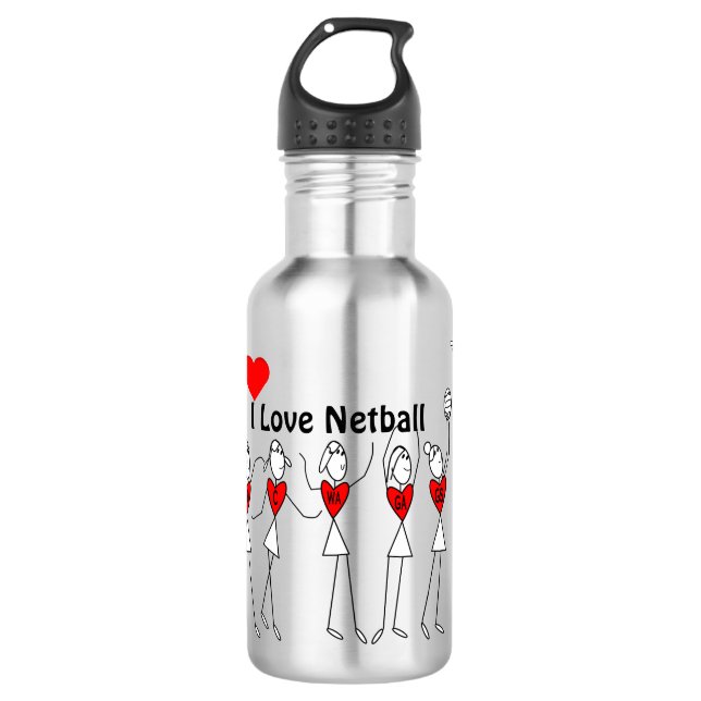 I Love Netball Positions Stick Figures Stainless Steel Water Bottle (Front)
