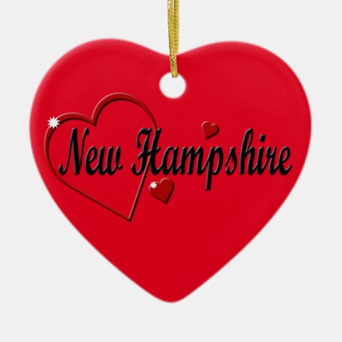 I Love New Hampshire Hearts Christmas Ceramic Ornament