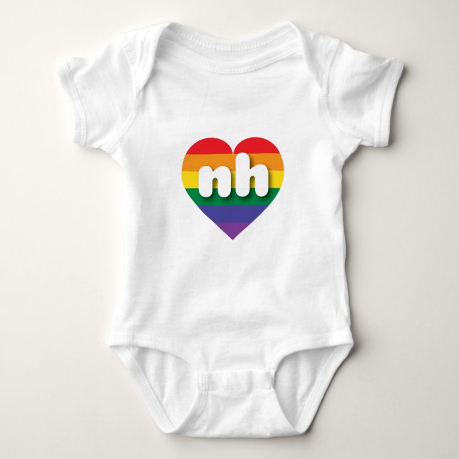 I Love New Hampshire Rainbow Heart Baby Bodysuit (Front)
