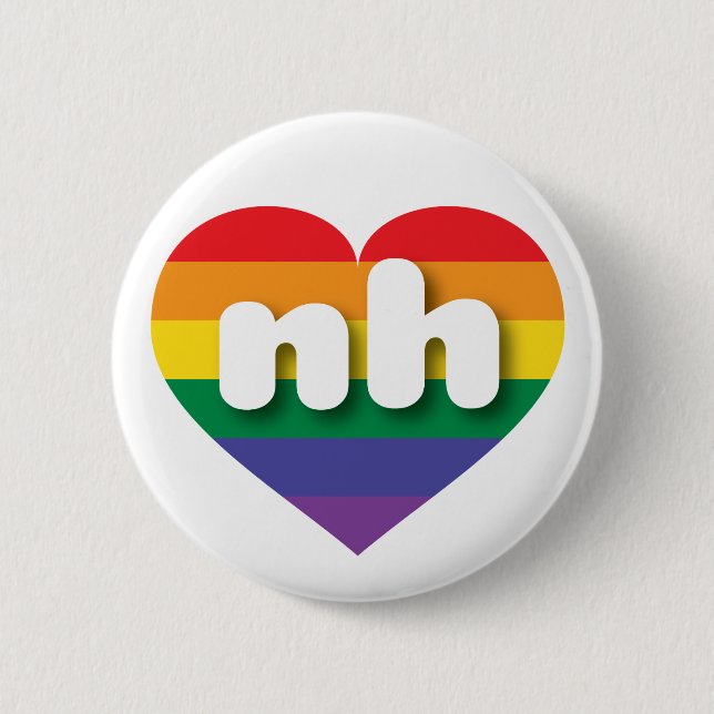 I Love New Hampshire Rainbow Heart Pinback Button (Front)