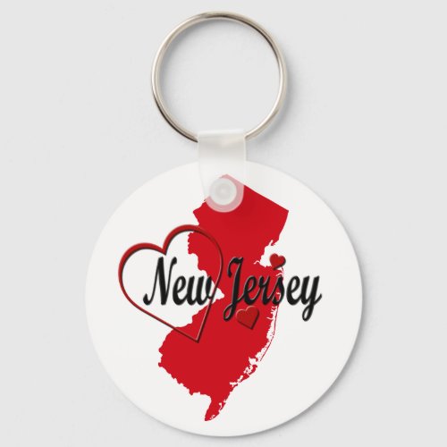 I Love New Jersey Hearts Map Keychain