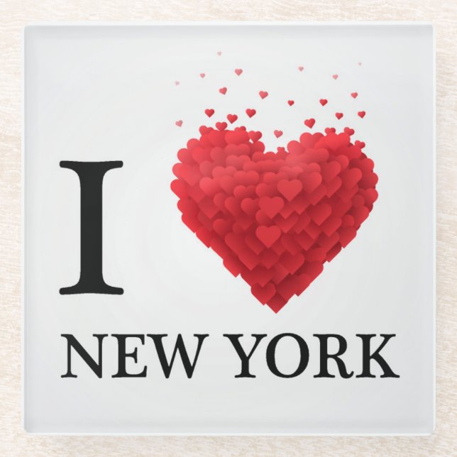 I Love New York Hearts Glass Coaster (Front)