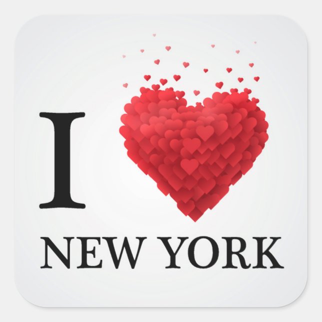 I Love New York Hearts Square Sticker (Front)