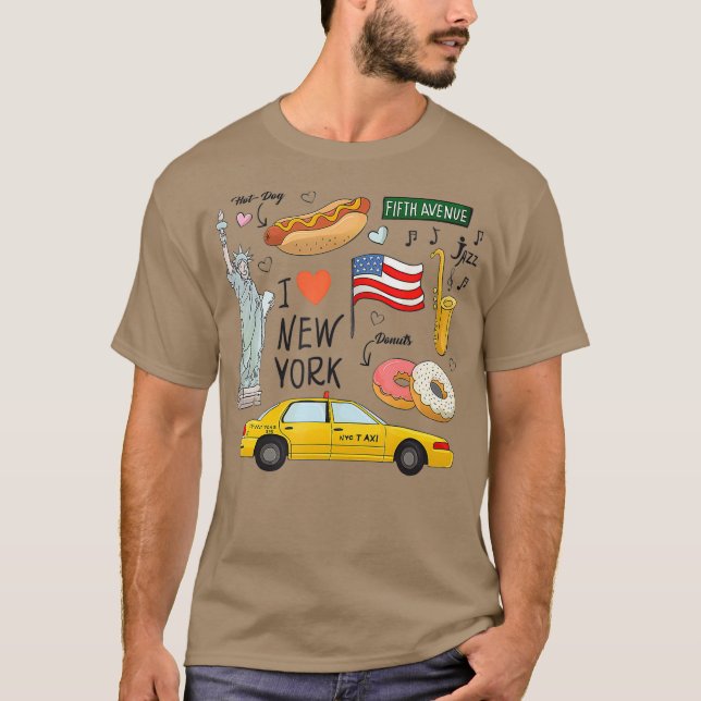 I Love New York NY Icons Tourist Inspired Gift T-Shirt (Front)