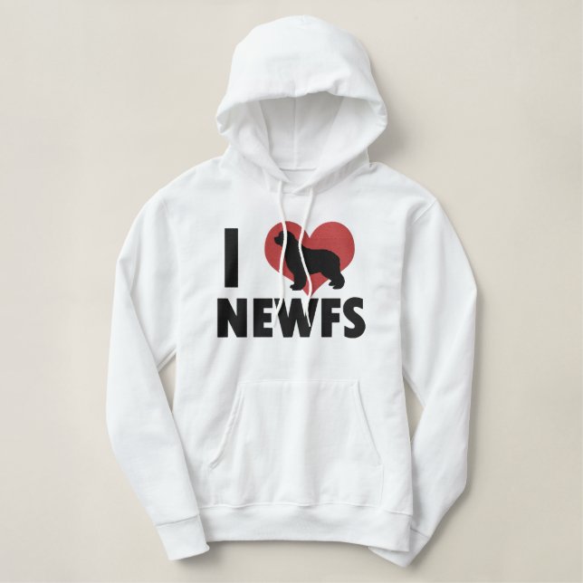 I Love Newfs Embroidered Hooded Sweatshirt (Design Front)