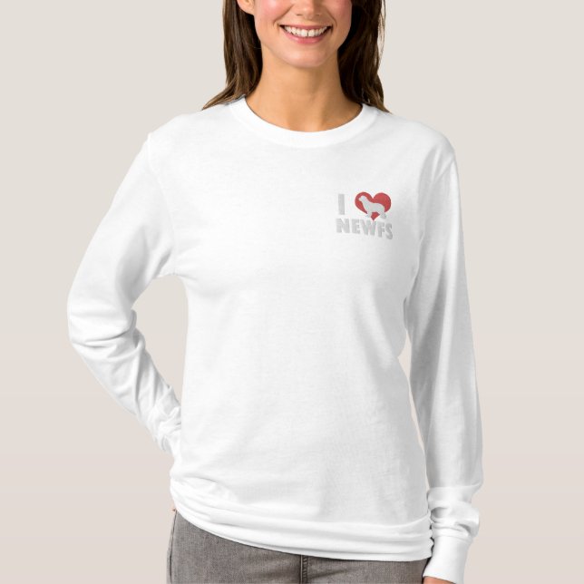 I Love Newfs Embroidered Long Sleeve TShirt (Front)