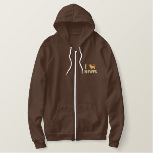 I Love Newfs Embroidered Zipper Hoodie