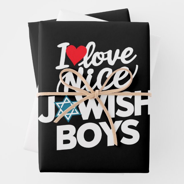 I Love Nice Jewish Boys Jews Hebrews Hanukkah Wrapping Paper Sheets (In situ)