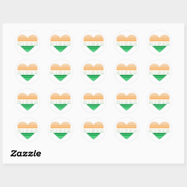 I Love Niger, Nigerien Heart Classic Round Sticker (Sheet)