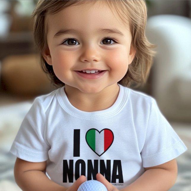 I LOVE NONNA personalized Cute white  Baby T-Shirt (I Love Nonna Personalized Toddler T-shirt with Italian Flag Heart Icon)