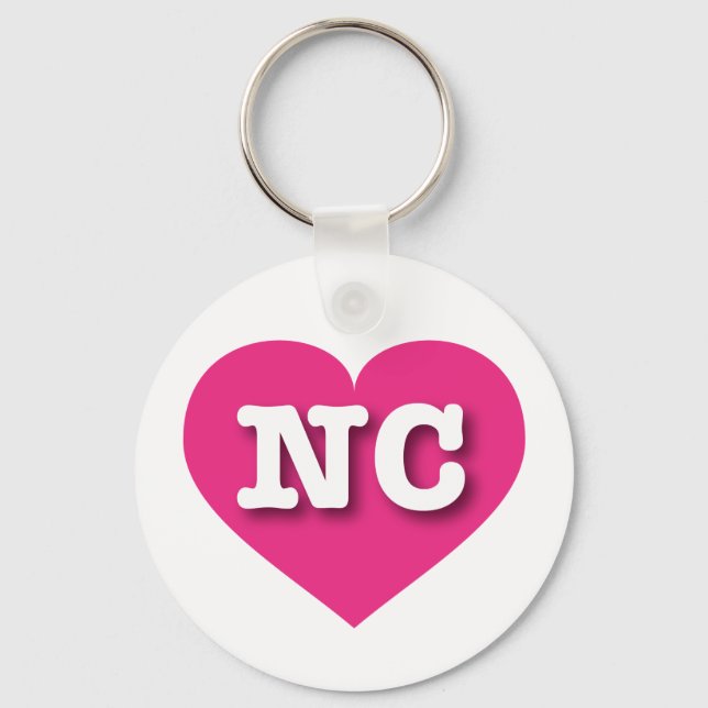 I love North Carolina - NC hot pink heart Keychain (Front)
