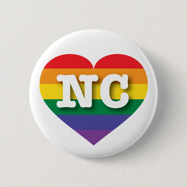 I Love North Carolina Rainbow Heart Pinback Button (Front)