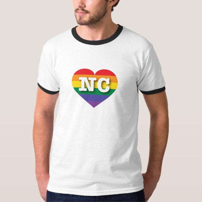 I Love North Carolina Rainbow Heart T-Shirt (Front)