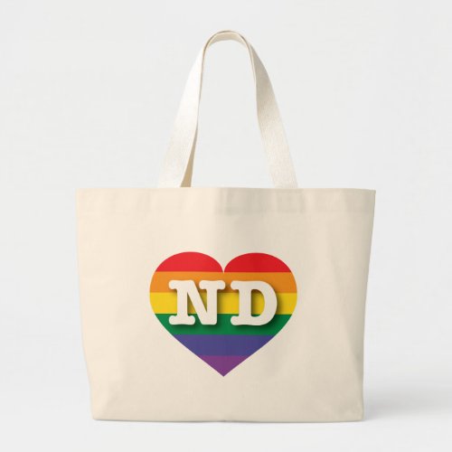 I love North Dakota Gay Pride Rainbow Heart Large Tote Bag
