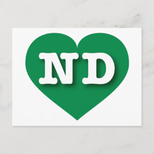 I love North Dakota - ND green heart Postcard