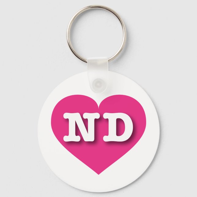 I love North Dakota - ND hot pink heart Keychain (Front)