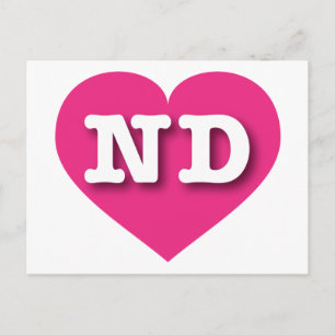 I love North Dakota - ND hot pink heart Postcard