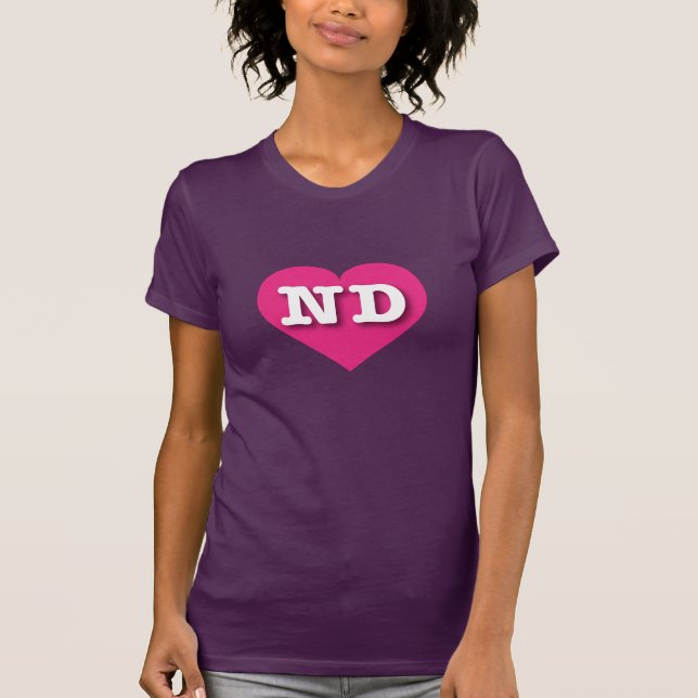 I love North Dakota - ND hot pink heart T-Shirt (Front)