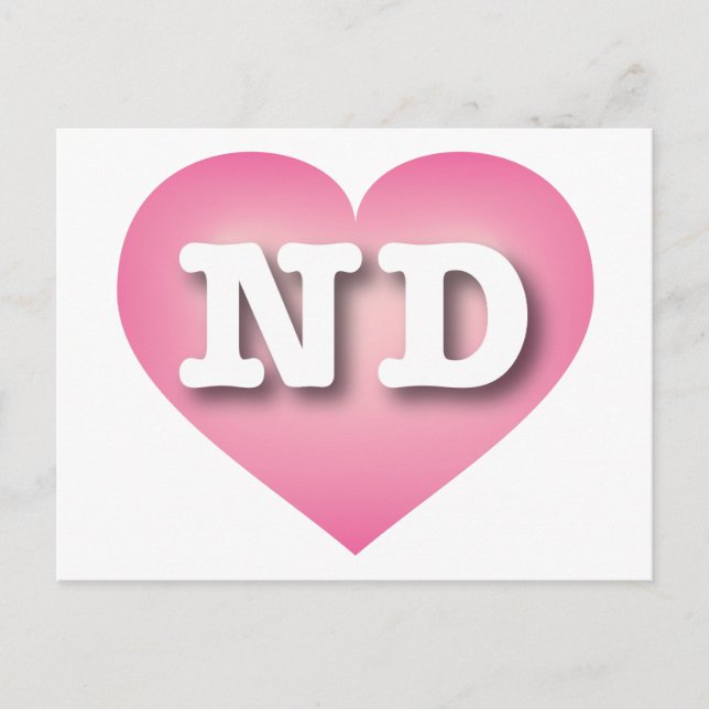 I love North Dakota - ND pink fade heart Postcard (Front)