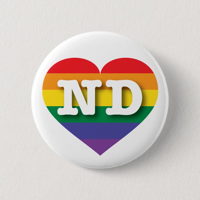 I Love North Dakota Rainbow Heart Pinback Button (Front)