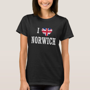 I Love Norwich England Union Jack Flag Heart Engli T-Shirt