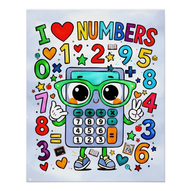 I Love Numbers Cute Calculator Math Design Poster (Front)