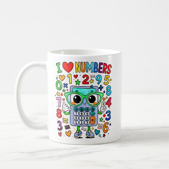 I Love Numbers Cute Maths Calculator Mug (Left)